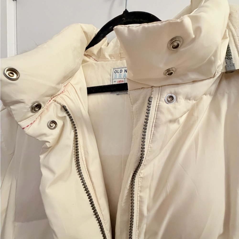 Old Navy Women's Cream Puffer Parka Coat with Faux Fur Hood size XXL - Picture 5 of 12